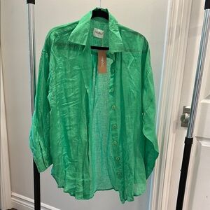 Tan lines swim cover up in bright green 45% linen 55% cotton